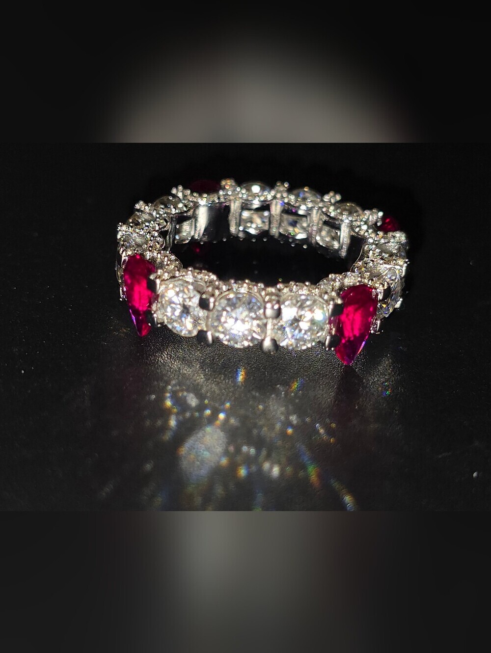 ❤️ Red Ruby Corrundum & Moissanite Eternity Band Ring ❤️ - Picture 2 of 10